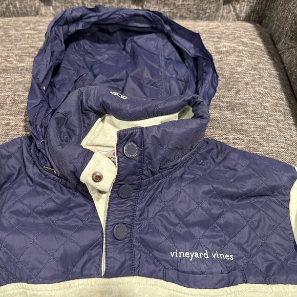 Vineyard Vines Performance Quilted Snap Shep Pullover Jacket Hood Medium Green - Picture 4 of 7